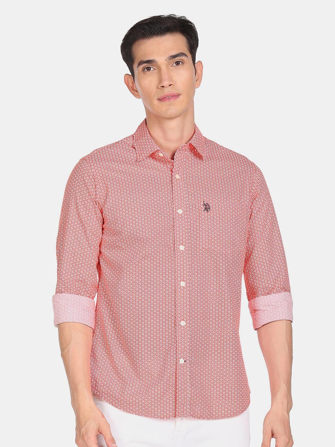 

U S Polo Assn Men Red Geometric Printed Casual Shirt