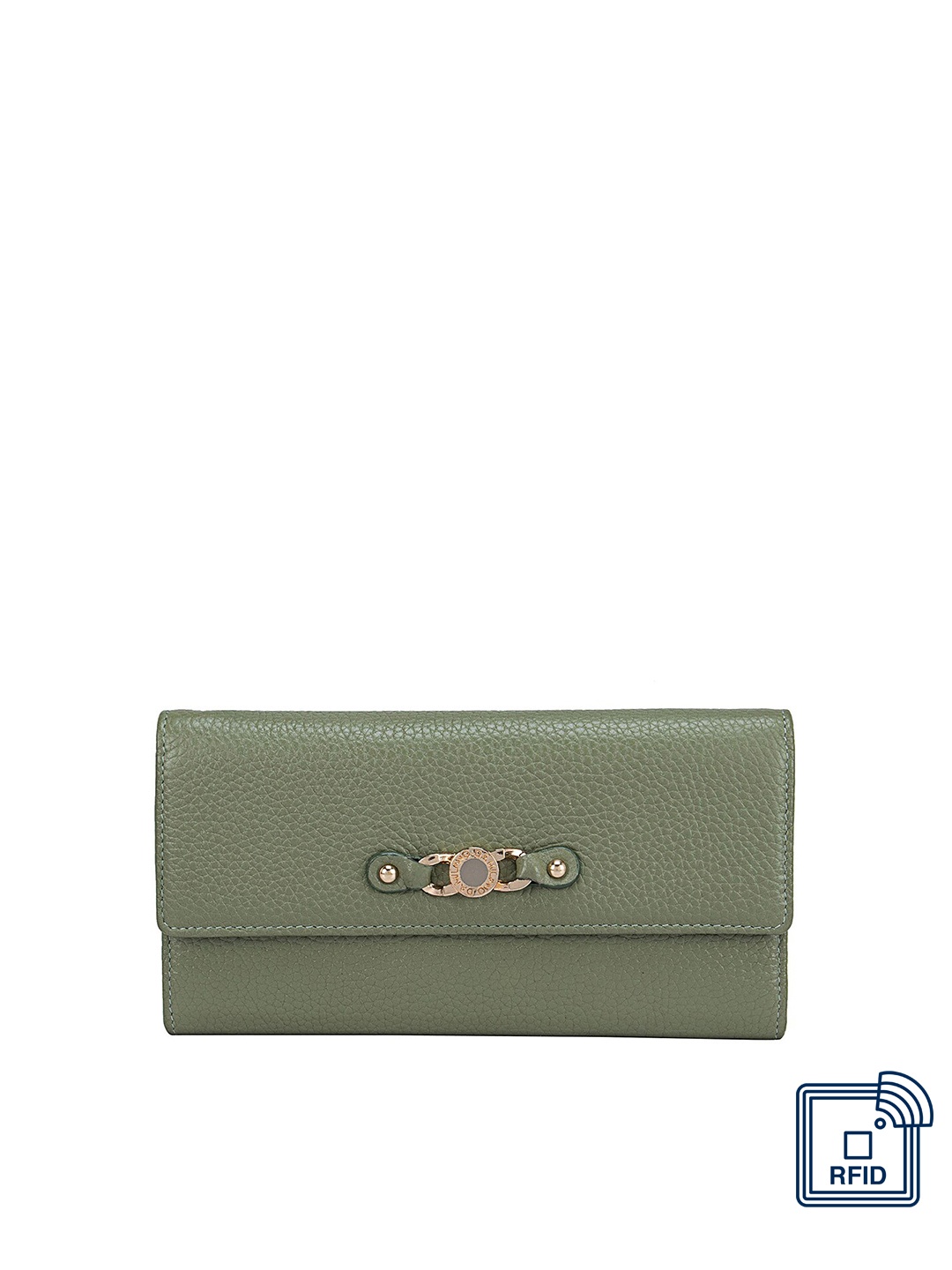 

Da Milano Women Green Leather Three Fold Wallet