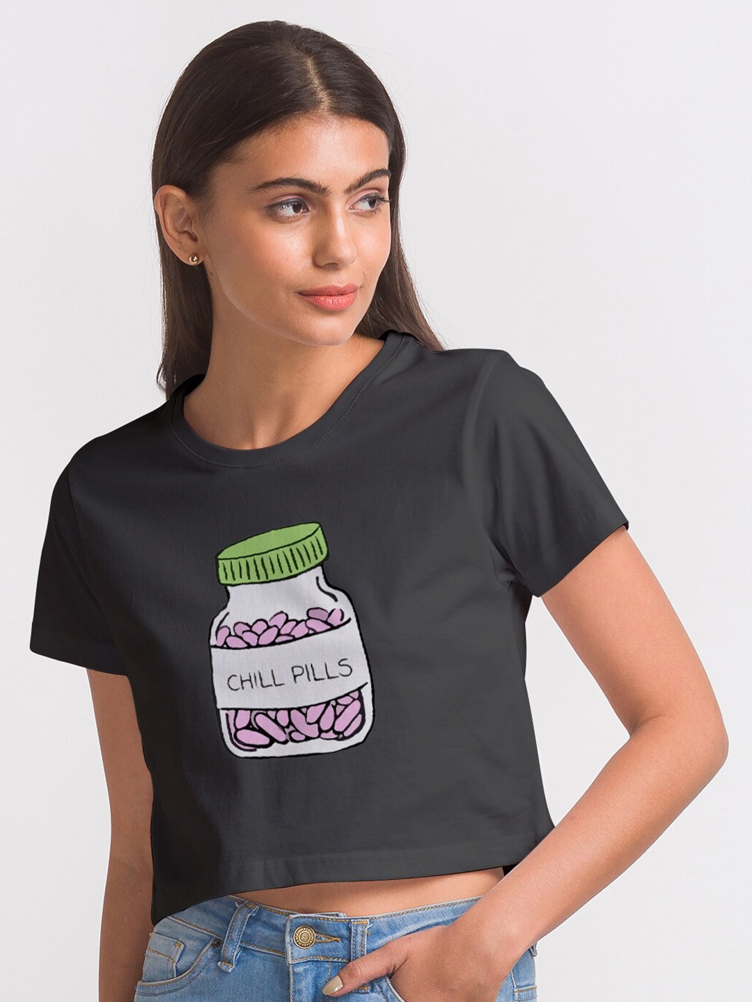 

FashionRack Women Black Printed Antimicrobial Crop T-shirt