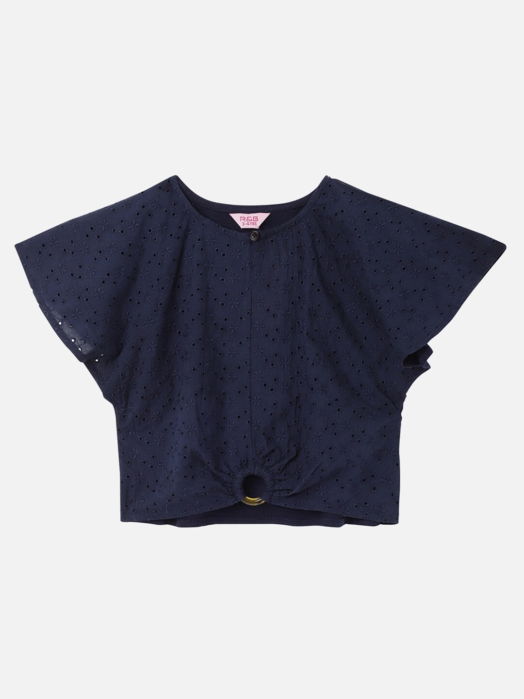 

R&B Navy Blue Floral Embroidered Top