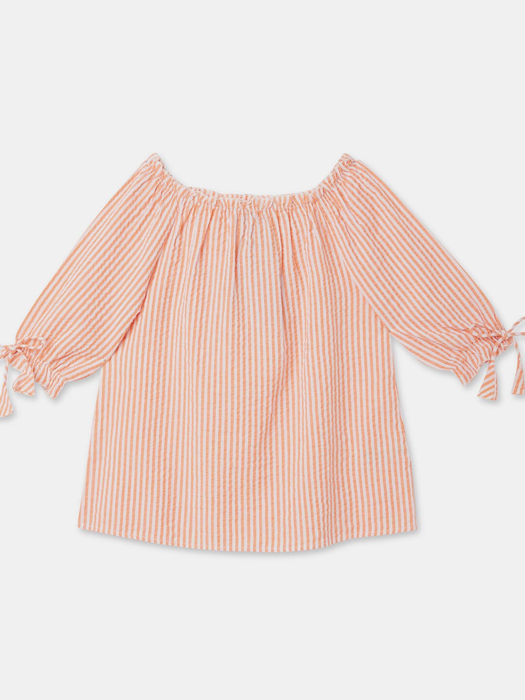 

R&B Peach-Coloured & White Striped Off-Shoulder Bardot Top