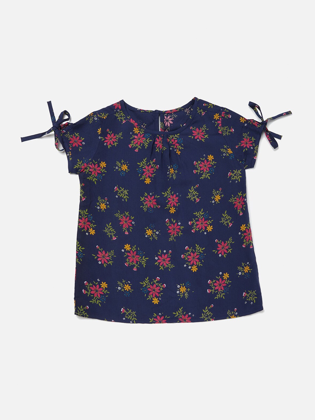 

R&B Girls Blue Floral Print Round Neck Top