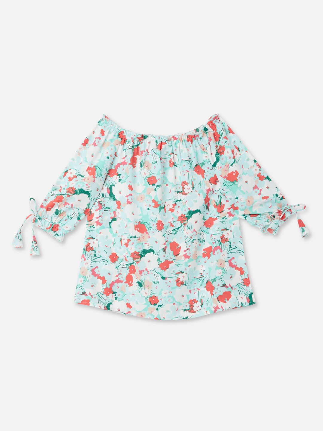 

R&B Girls Blue & White Floral Printed Off-Shoulder Top