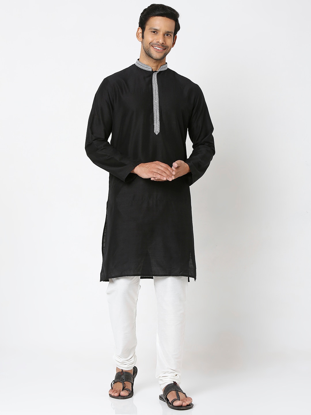 

Ethnicity Men Black Thread Work Kurta