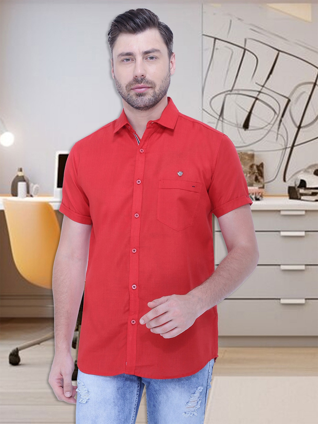 

Kuons Avenue Men Red Smart Slim Fit Casual Shirt