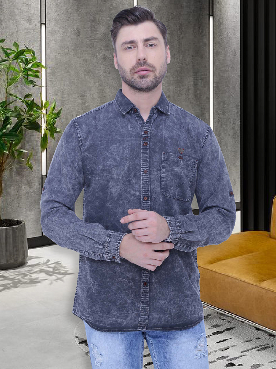 

Kuons Avenue Men Grey Smart Slim Fit Faded Casual Shirt