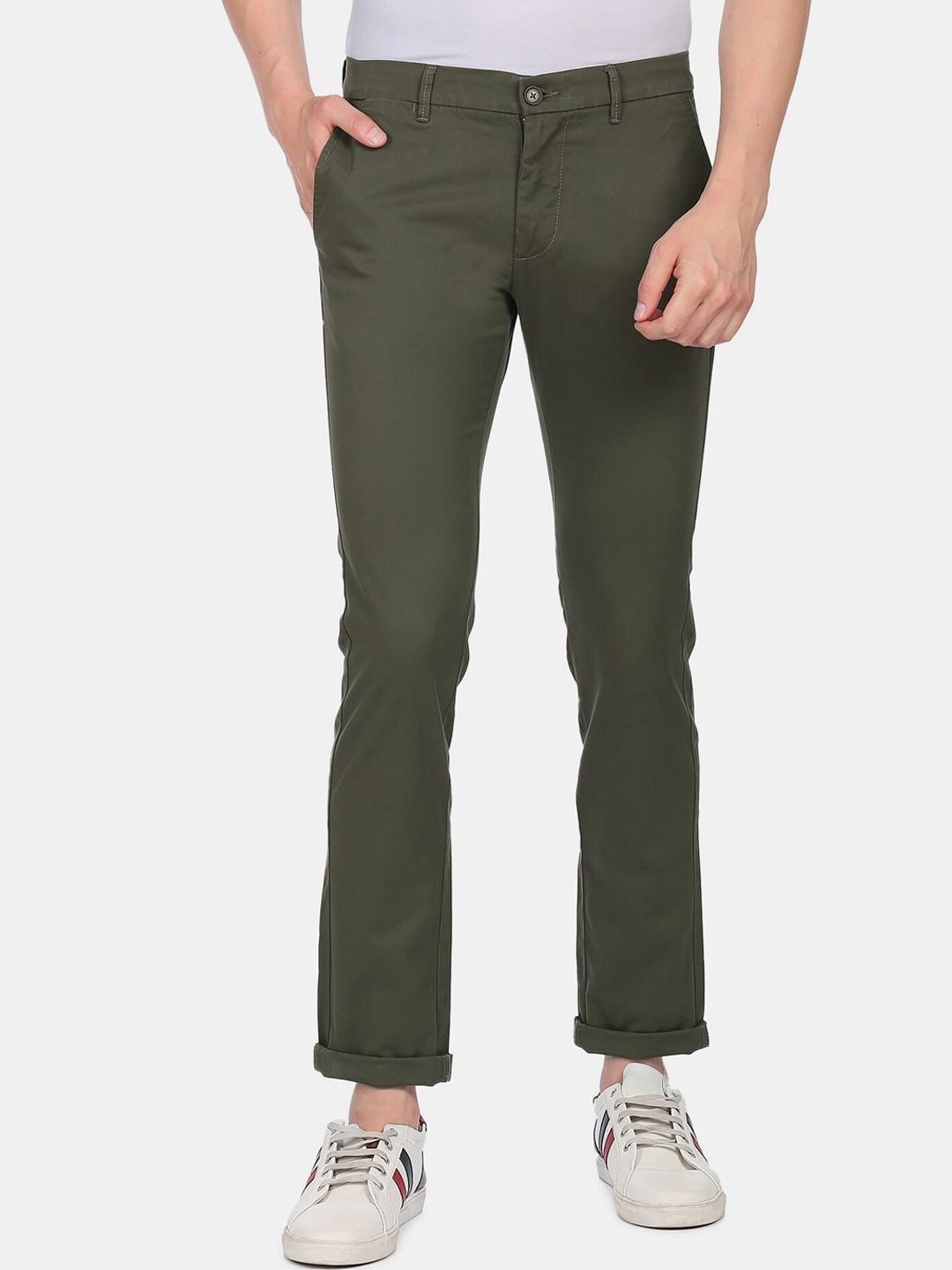 

U S Polo Assn Men Olive Green Slim Fit Chinos Trousers