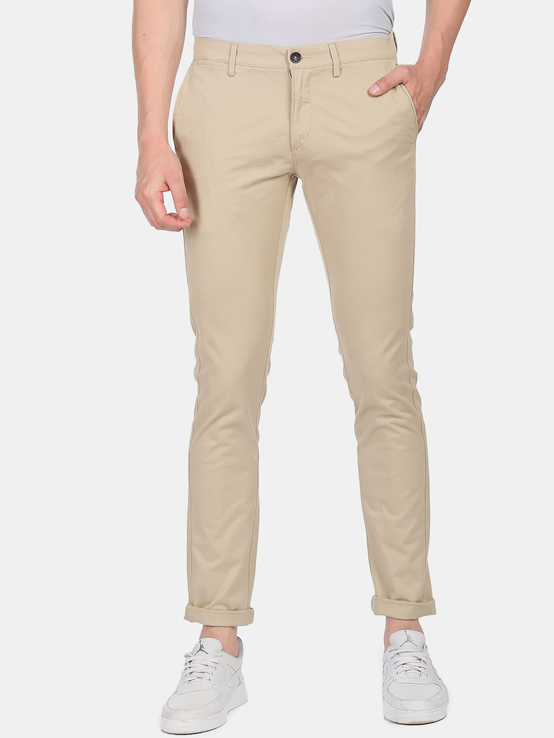 

U S Polo Assn Men Beige Austin Trim Fit Solid Casual Trousers
