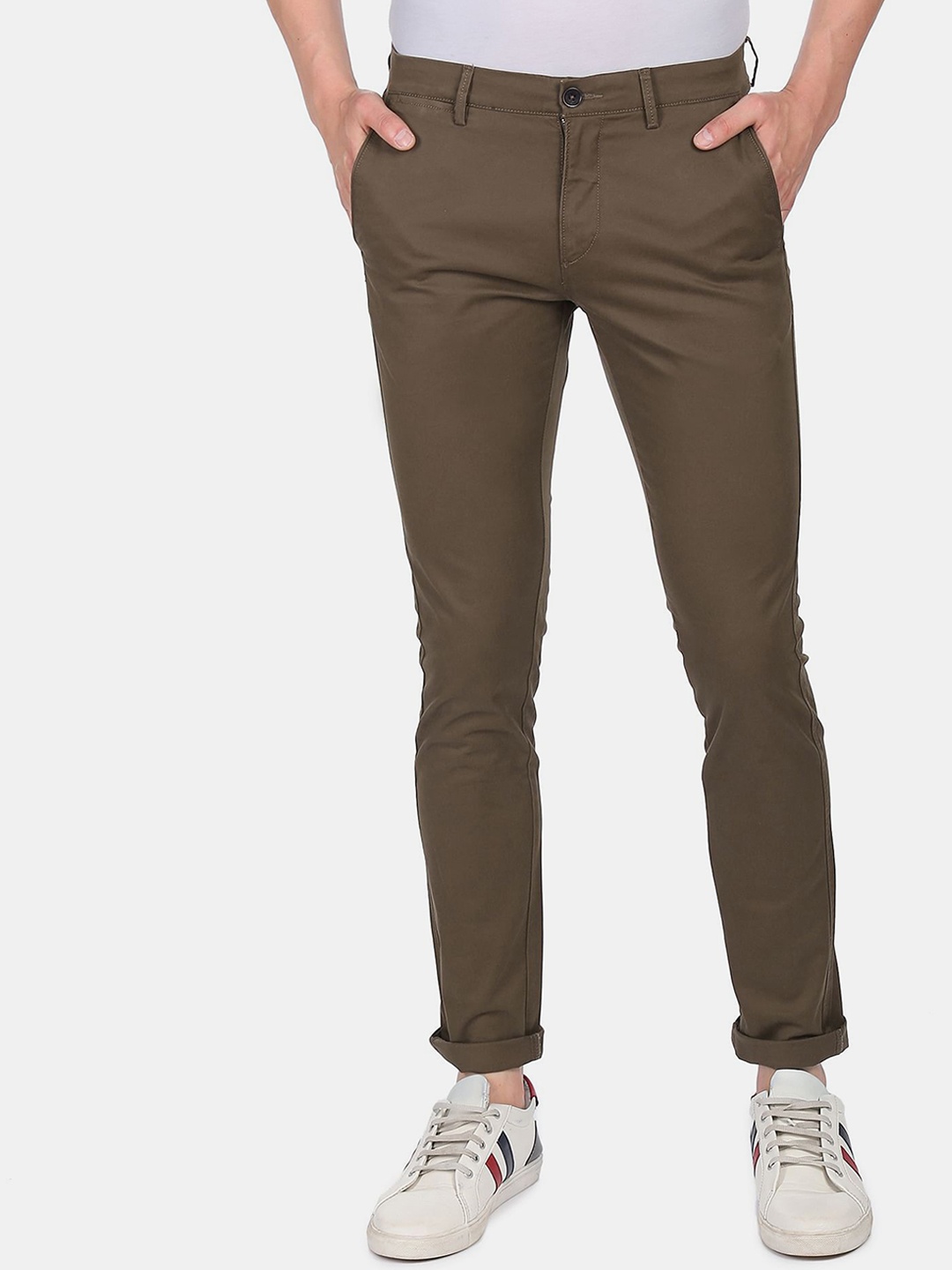 

U S Polo Assn Men Brown Austin Trim Fit Flat Front Casual Trousers