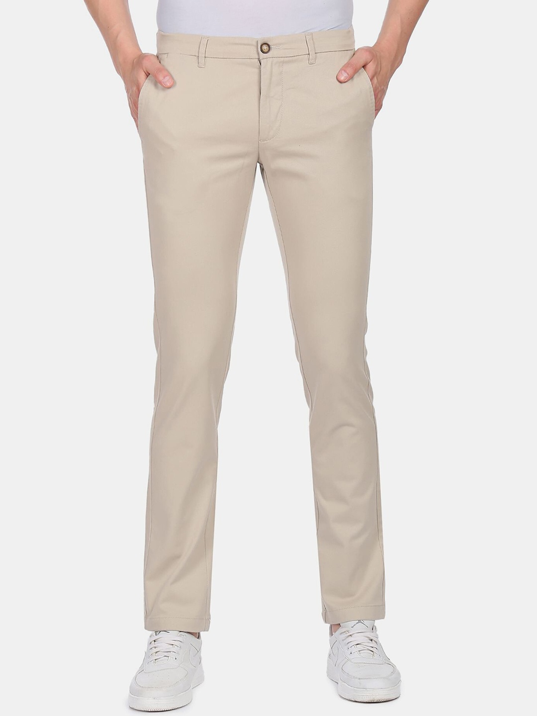 

U S Polo Assn Men Beige Solid Slim Fit Trousers