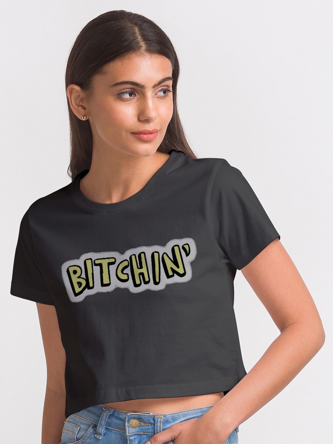 

FashionRack Women Charcoal & Grey Typography Antimicrobial T-shirt
