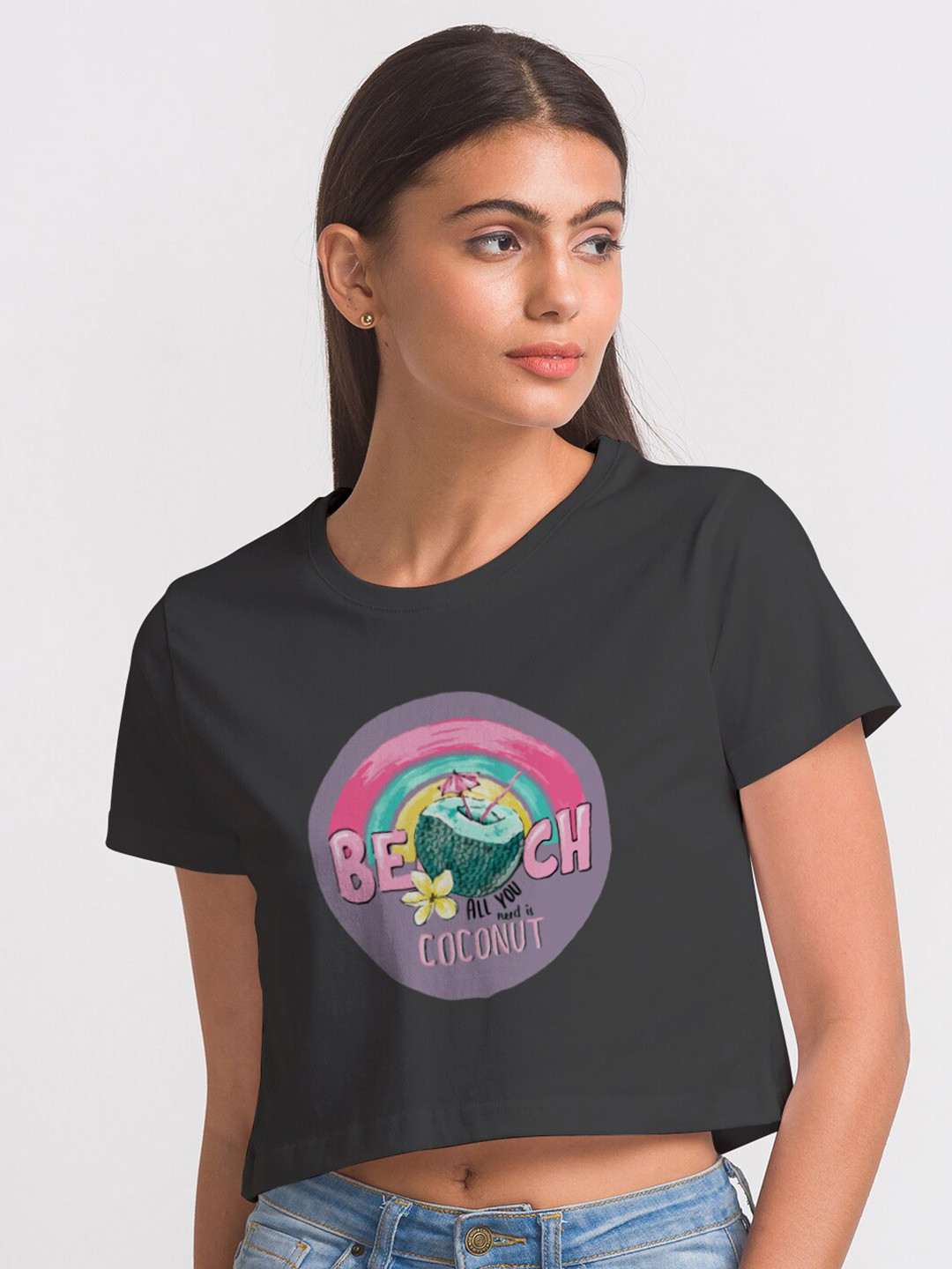 

FashionRack Women Black & forest night Typography Printed Antimicrobial T-shirt