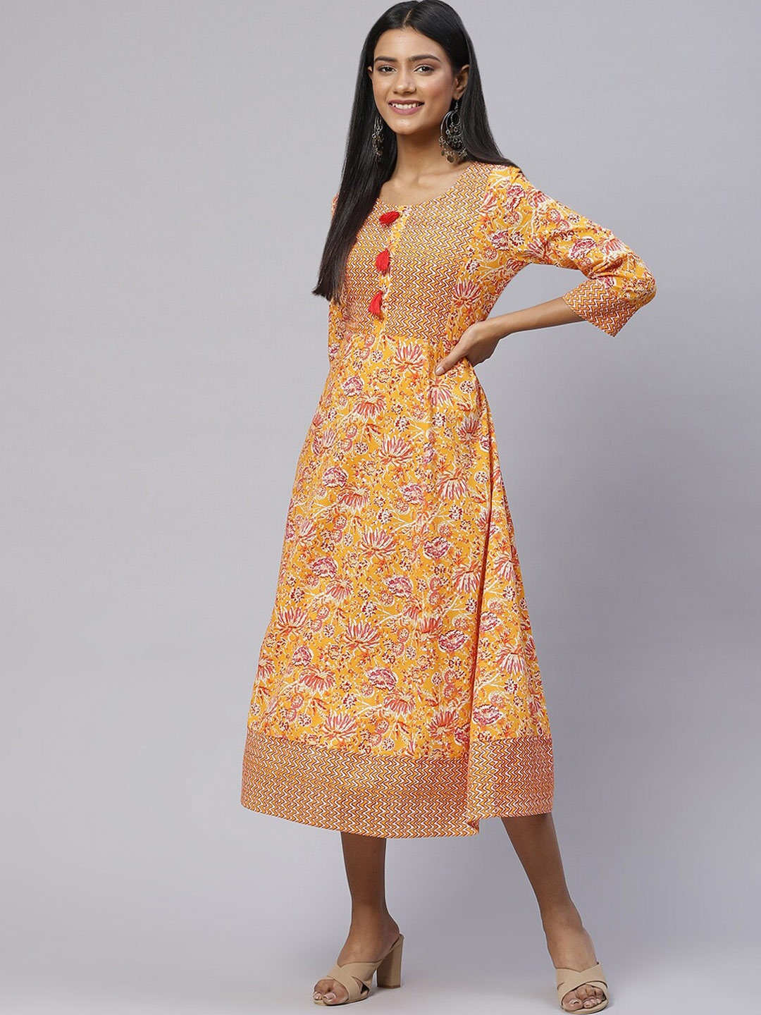 

IRIDAA Women JAIPUR Yellow & Red Floral Ethnic Anarkali Dress