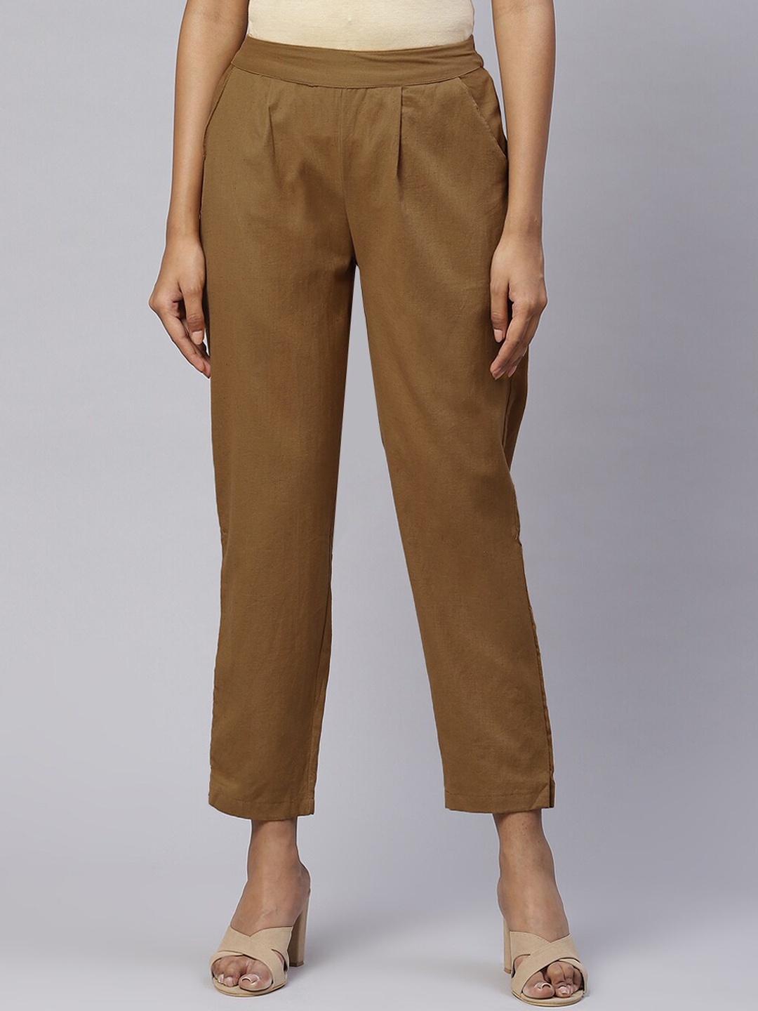 

IRIDAA JAIPUR Women Brown Pleated Trousers