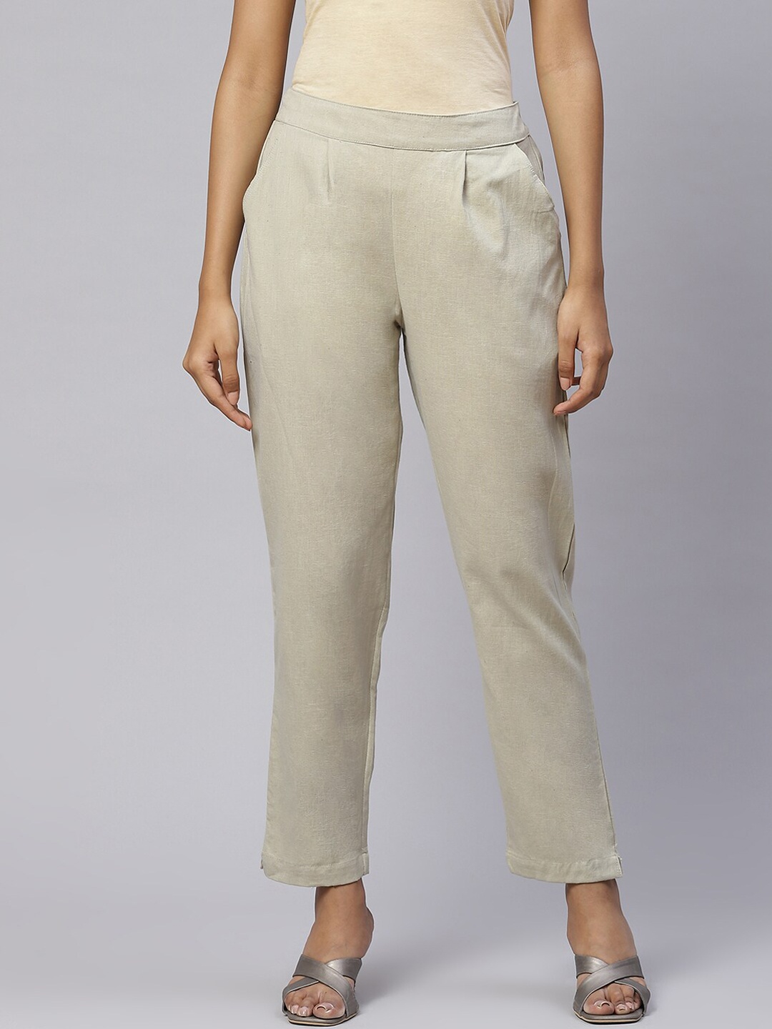 

IRIDAA JAIPUR Women Beige Pleated Trousers
