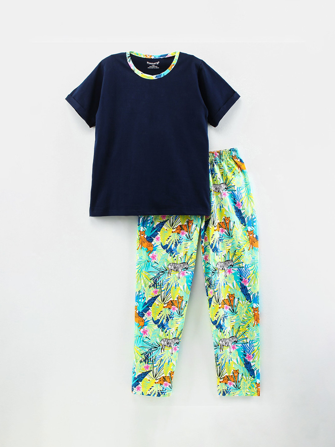 

FUNKRAFTS Kids-Girls Green & Blue Printed Pure Cotton Night suit
