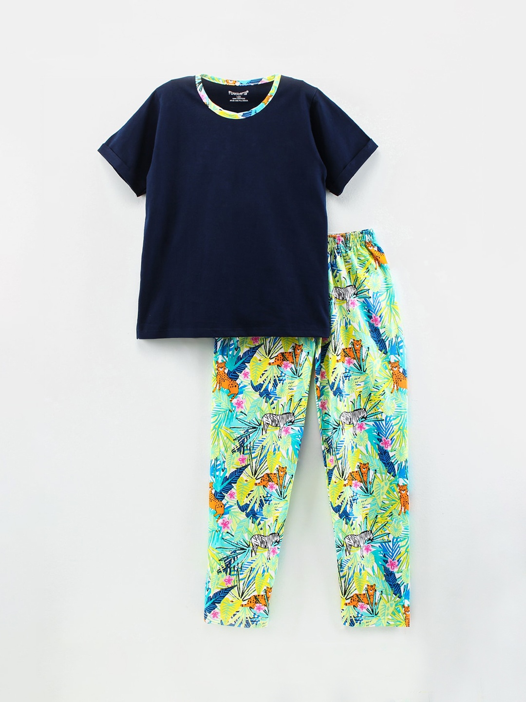 

FUNKRAFTS Girls Navy Blue & Multicoloured Printed Pure Cotton Night suit