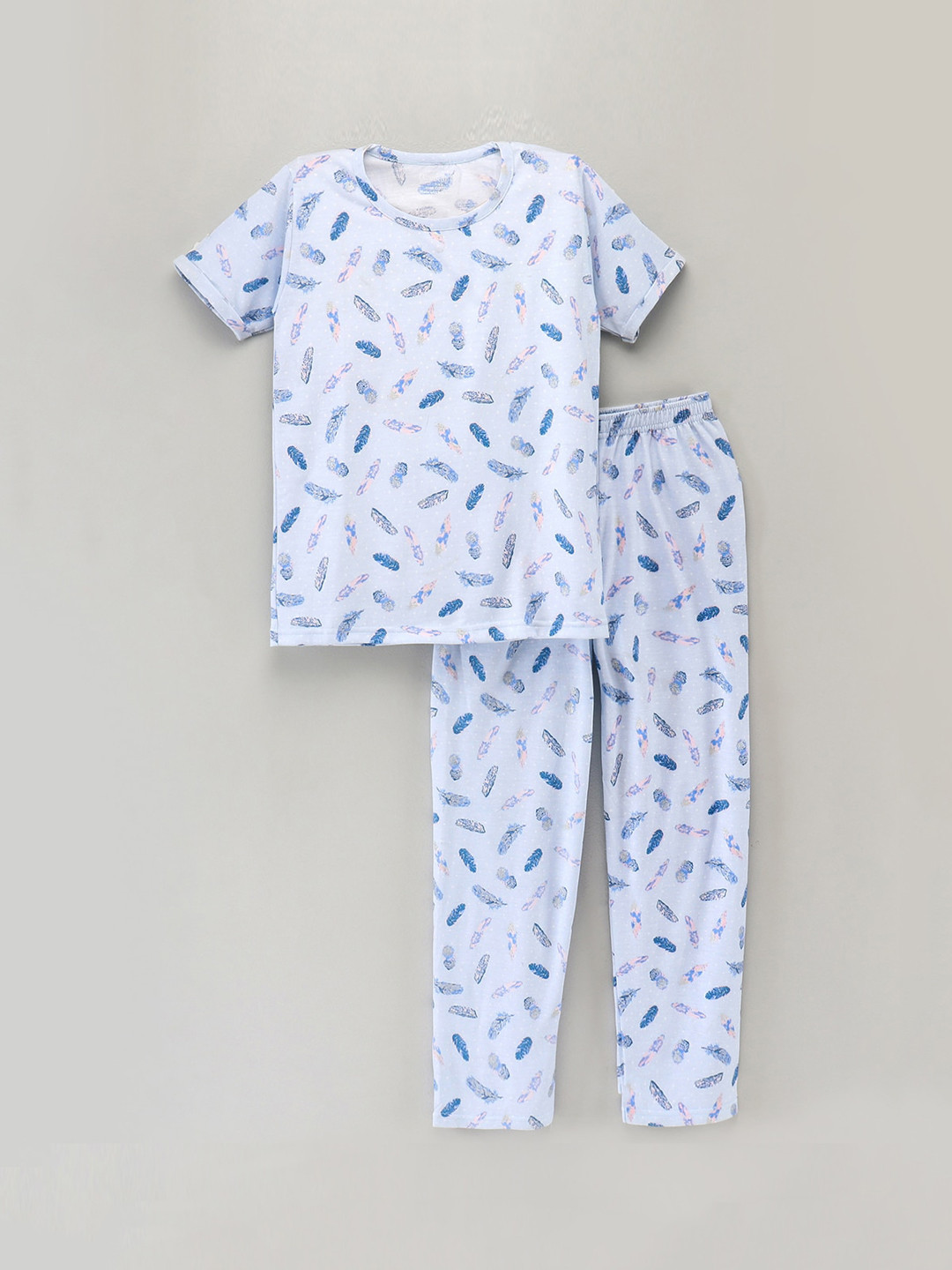 

FUNKRAFTS Girls Feather Printed Night suit, Blue