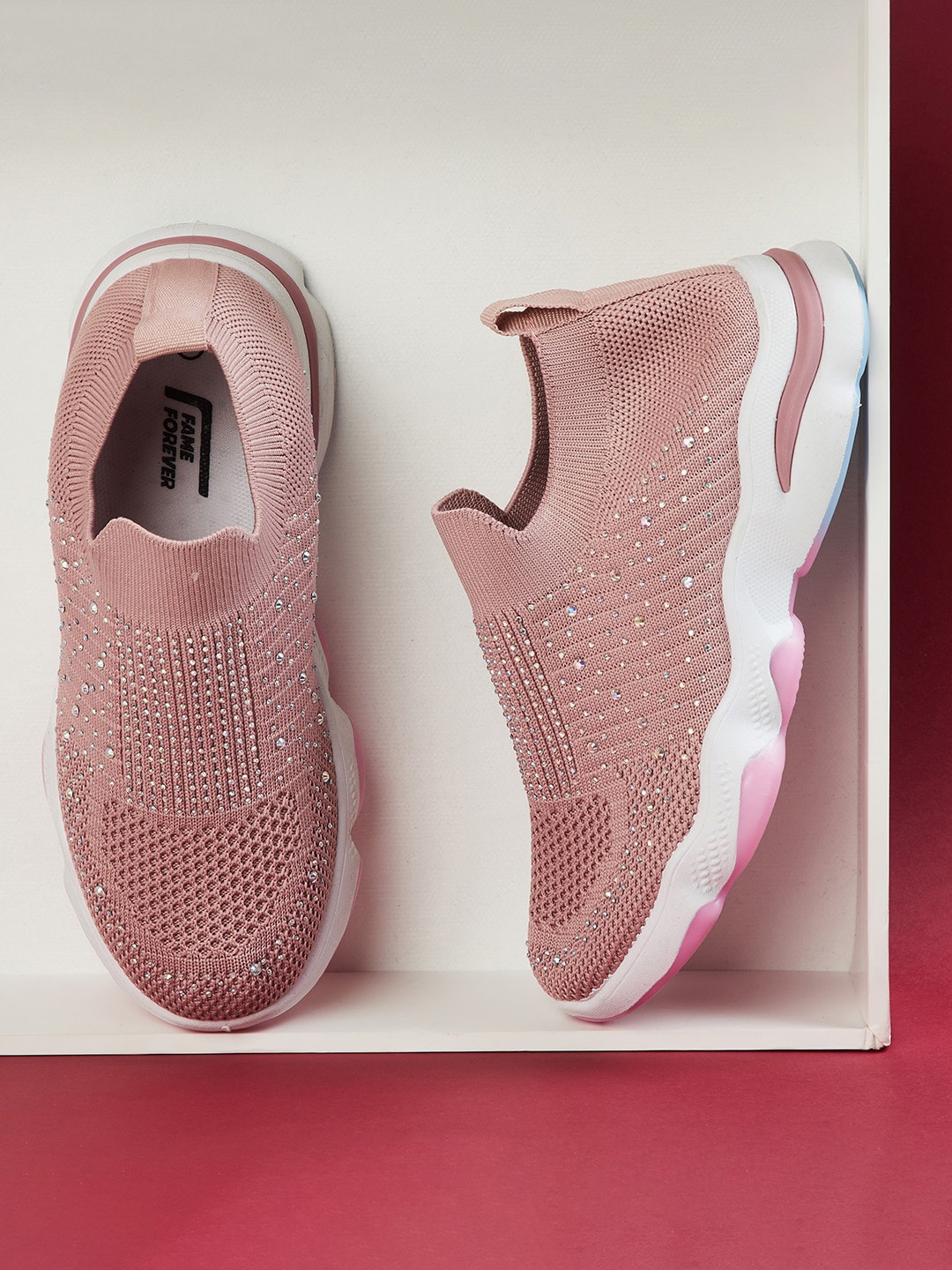 

Fame Forever by Lifestyle Kids Girls Pink Woven Design Slip-On Sneakers