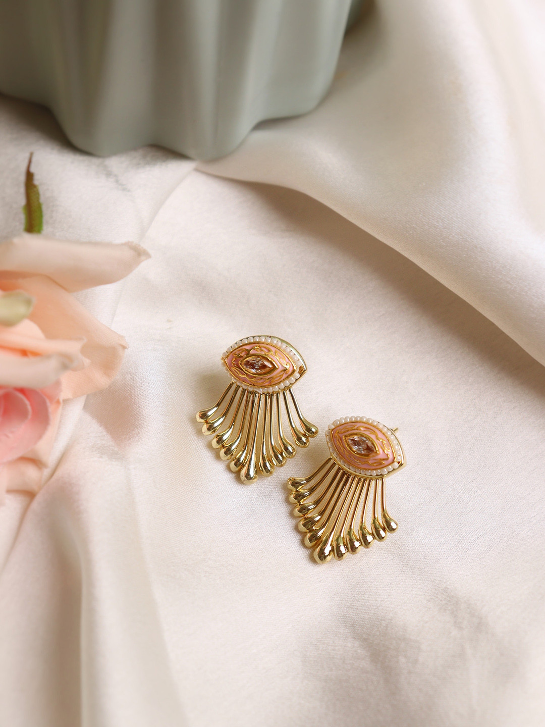 

CURIO COTTAGE Pink & White Contemporary Studs Earrings