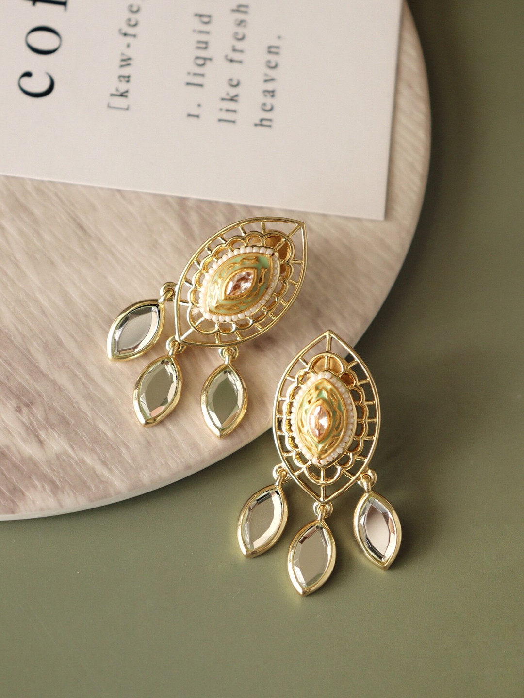 

CURIO COTTAGE Green Contemporary Studs Earrings, Gold
