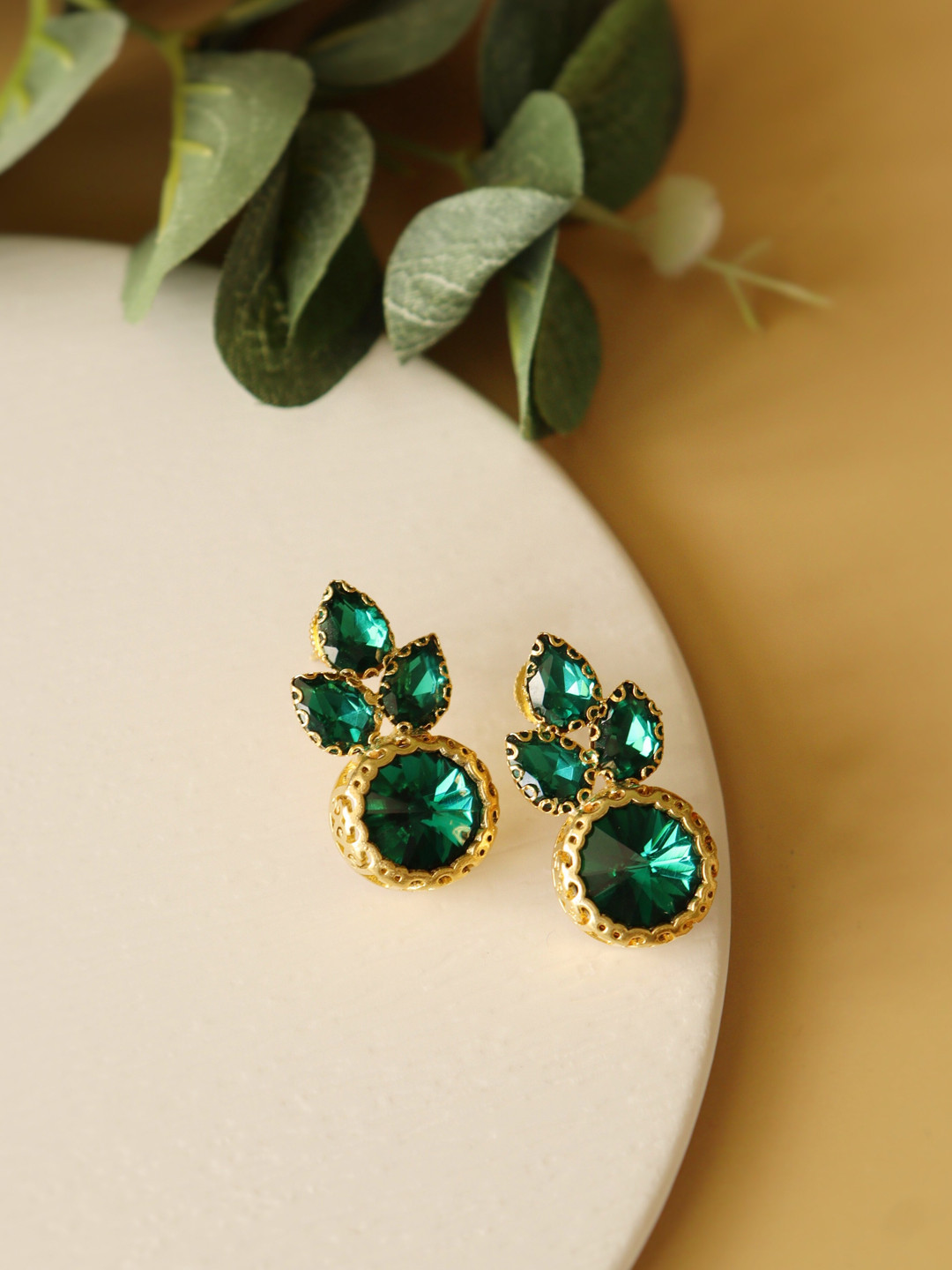 

CURIO COTTAGE Green Contemporary Drop Earrings