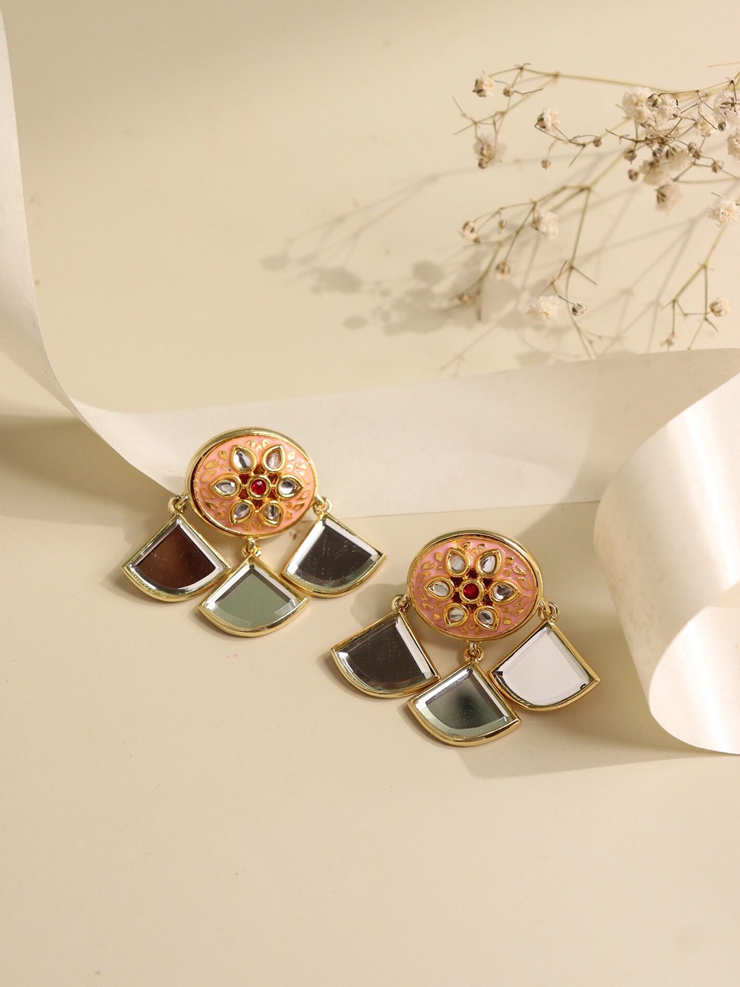 

CURIO COTTAGE Gold-Toned & Pink Contemporary Studs Earrings