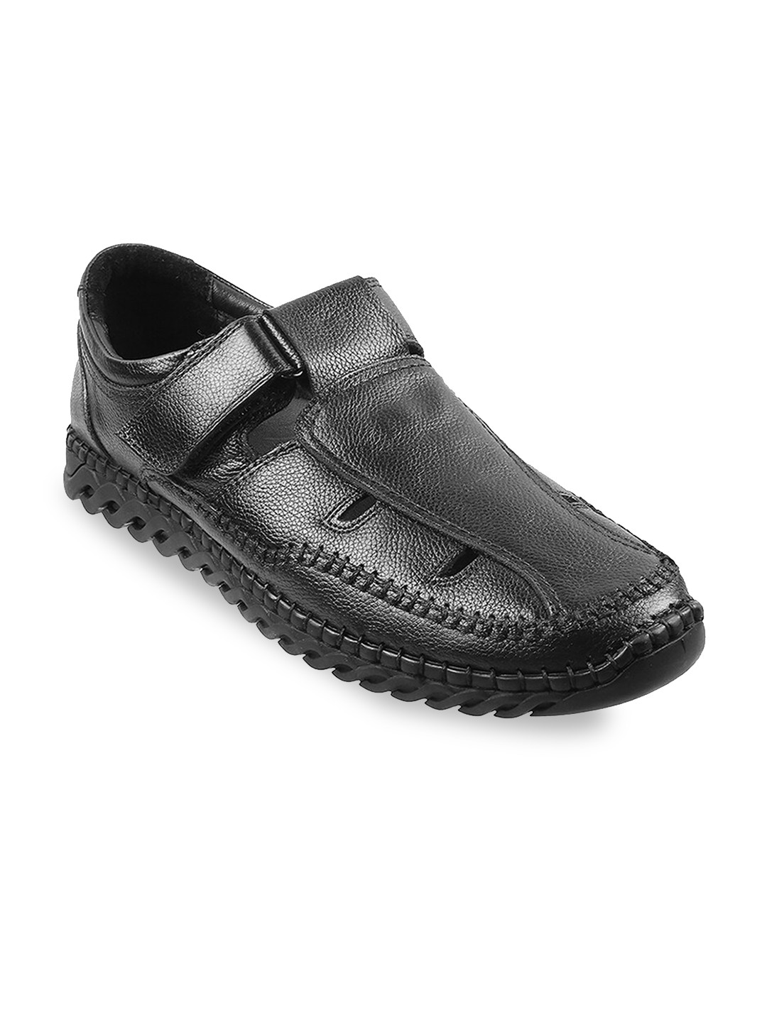 

Mochi Men Black Leather Shoe-Style Sandals