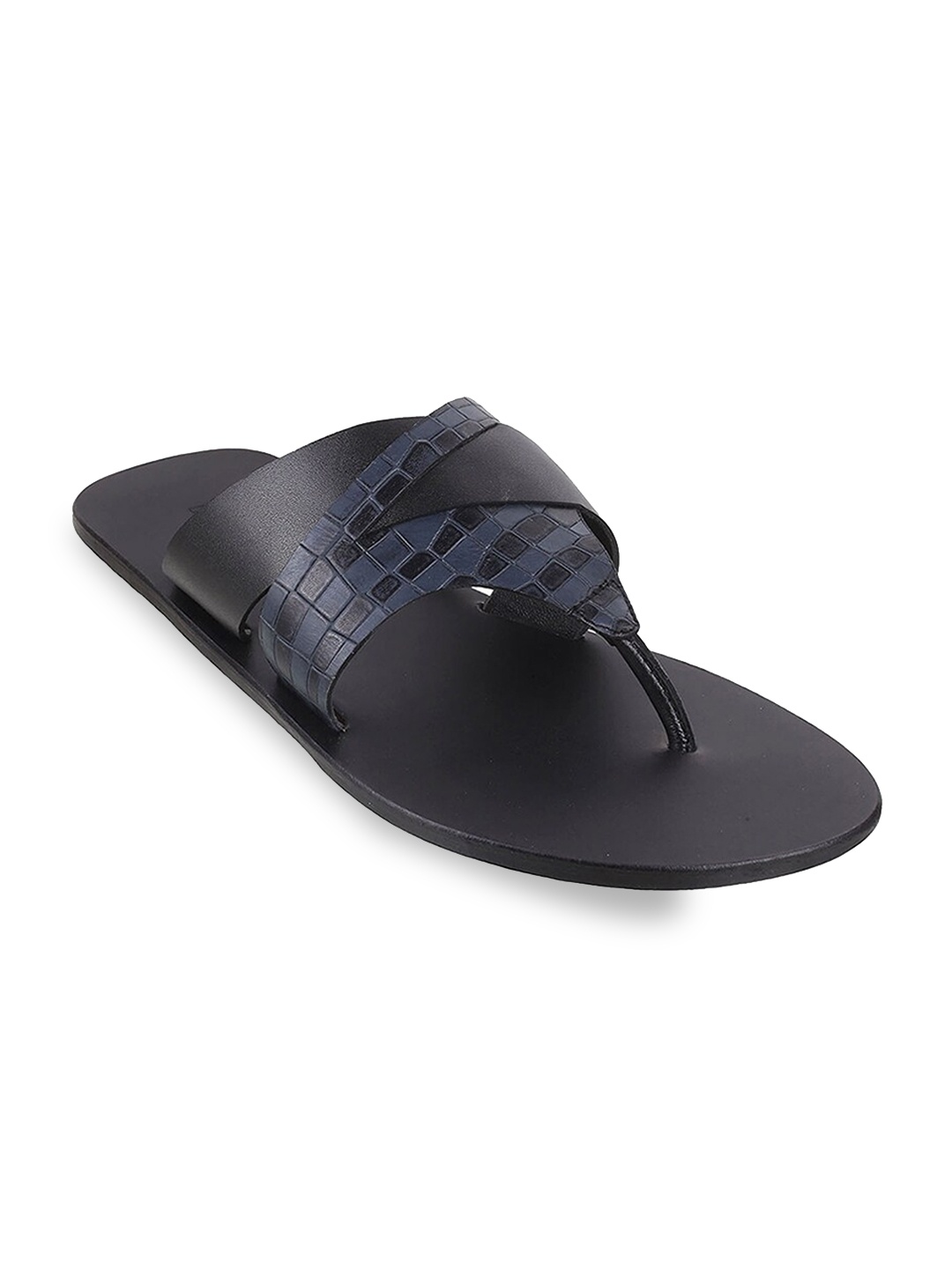 

Mochi Men Black & Blue Textured Leather Comfort Sandals