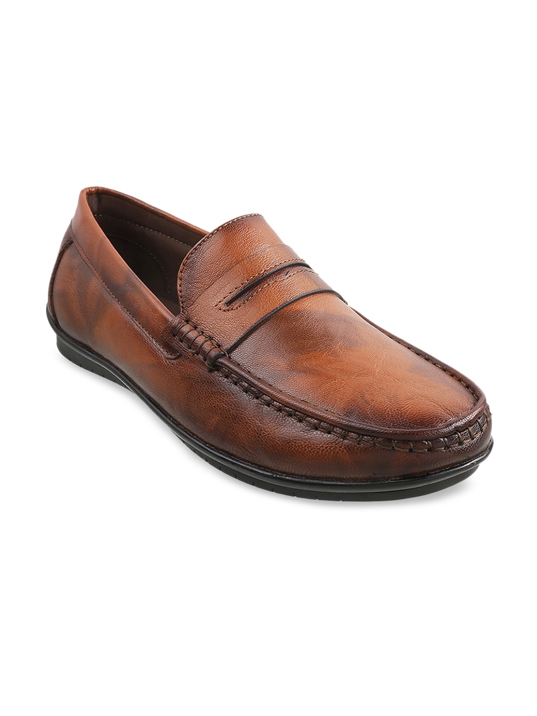 

Mochi Men Tan Leather slip on Loafers