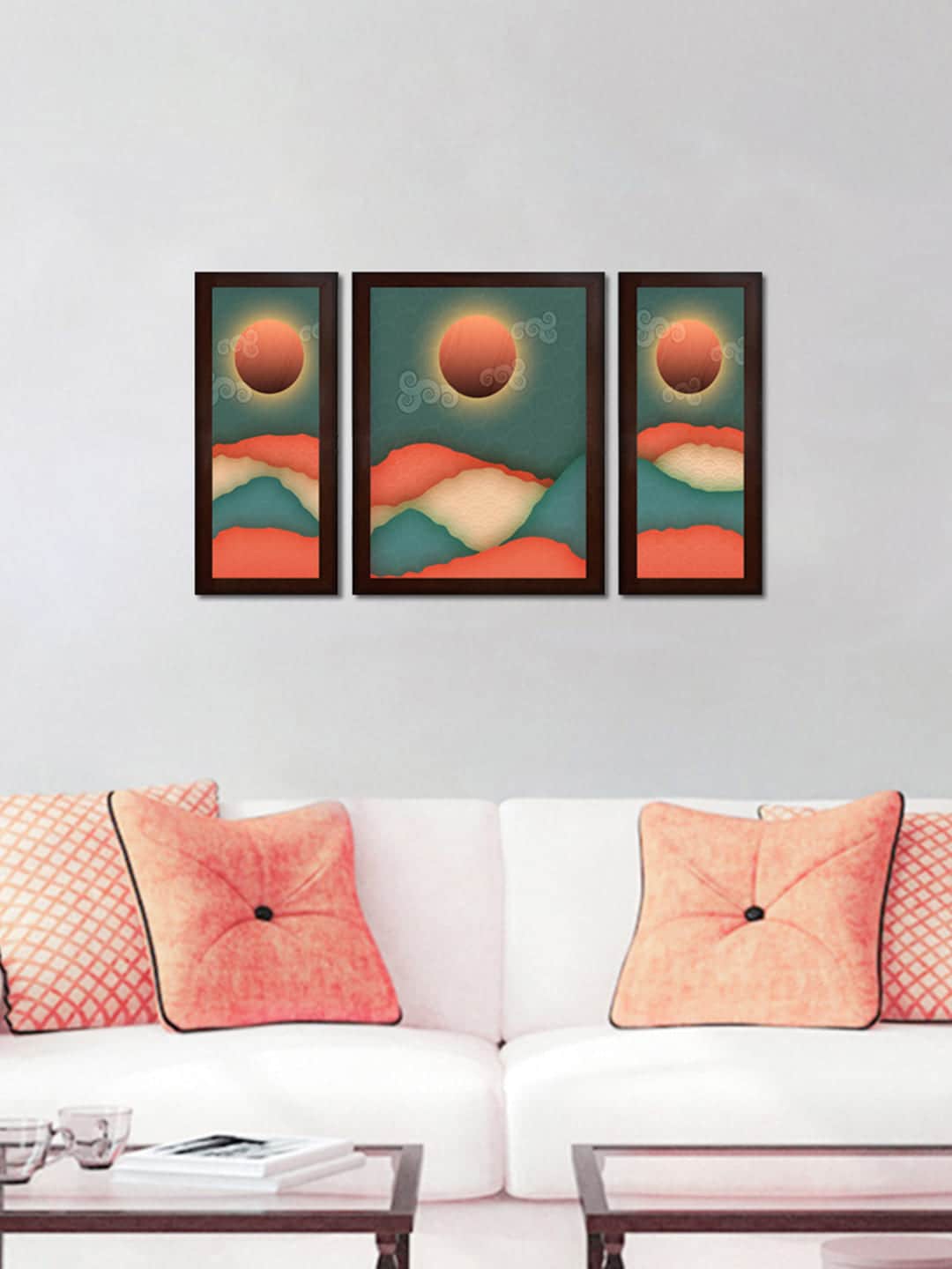 

WENS Adults Set of 3 Orange, Blue Sunset View Framed Painting, Multi