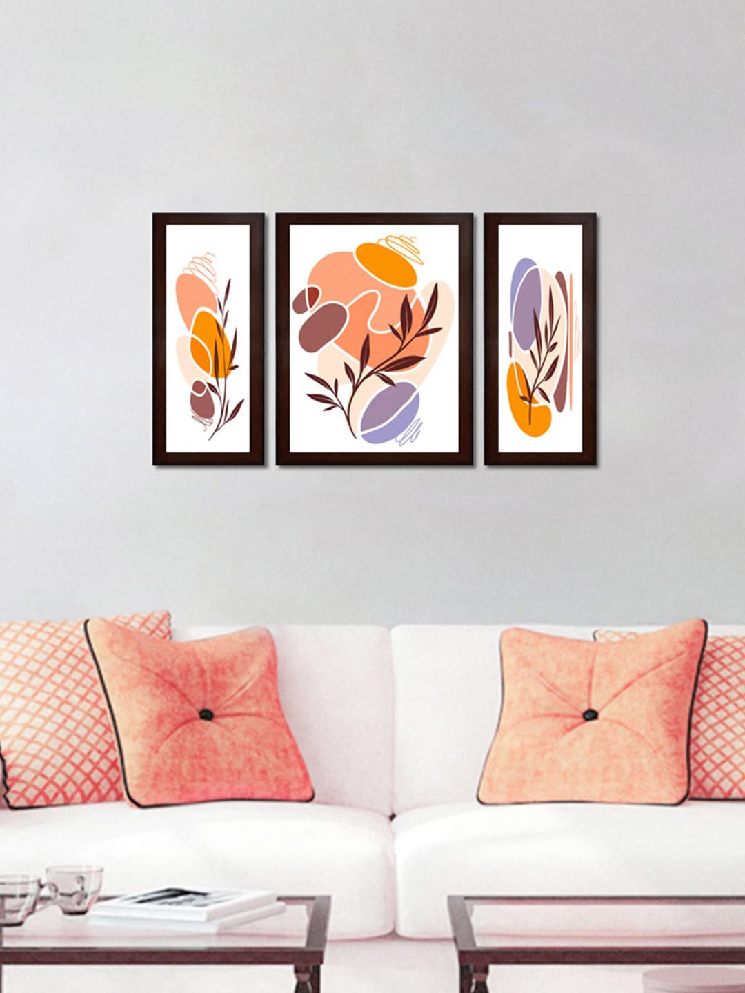 

WENS Set of 3 Admire with Flowers Framed Painting, Orange