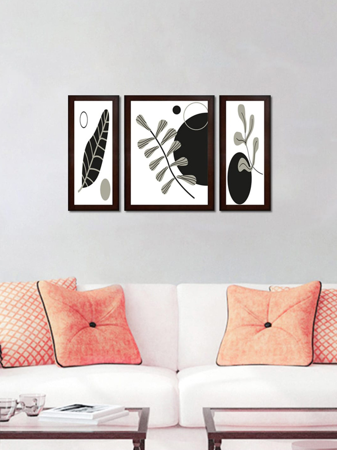 

WENS Set Of 3 White, Black 'Melody Modern Art' Framed Painting