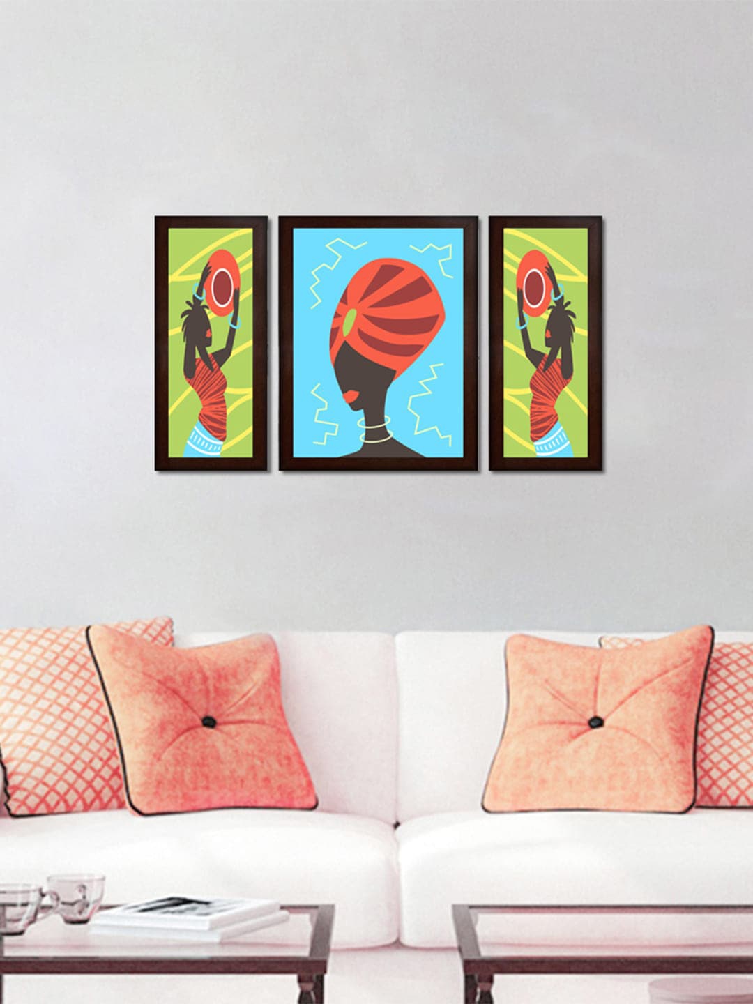 WENS Set Of 3 Blue, Black 'Modern Art' Framed Painting