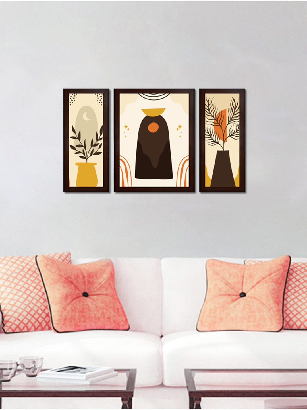 

WENS Set Of 3 Admire with Flowers' Framed Painting Wall Art, Beige