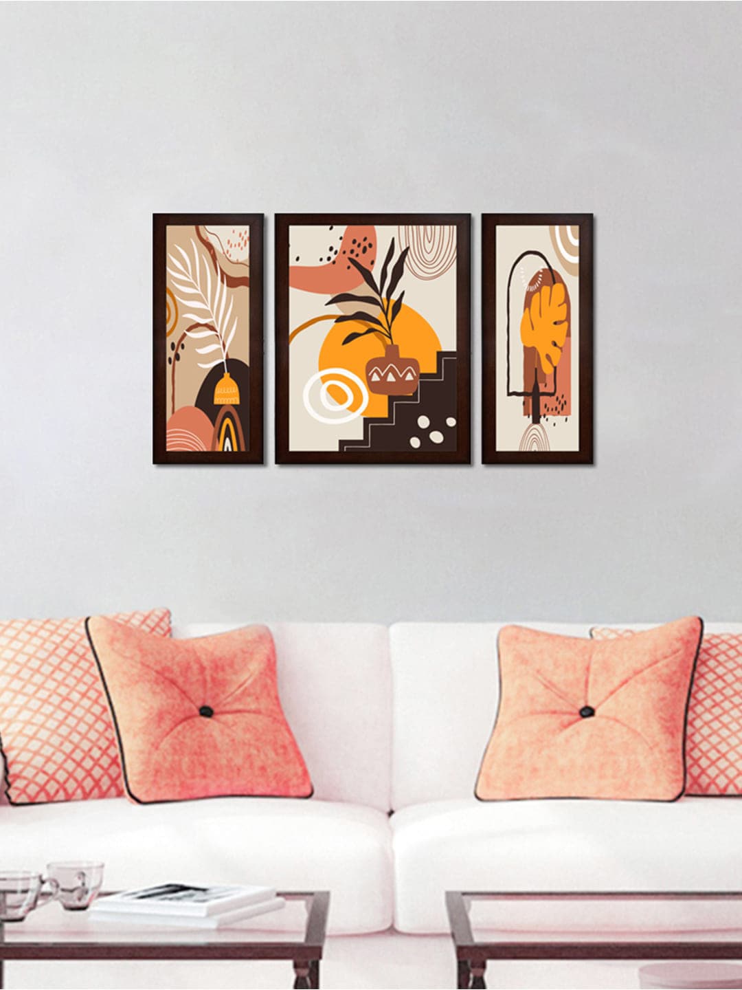 

WENS Set Of 3 Colorful Botanical Art Framed Painting Wall Art, Beige