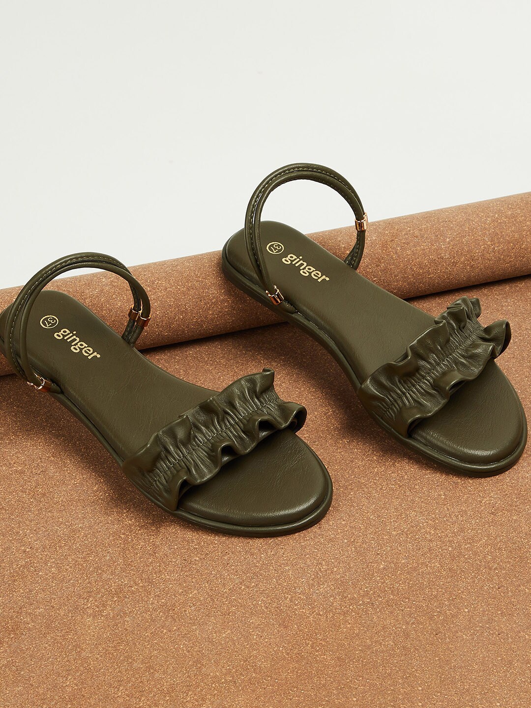 

Ginger by Lifestyle Olive Green Solid Open Toe Flats