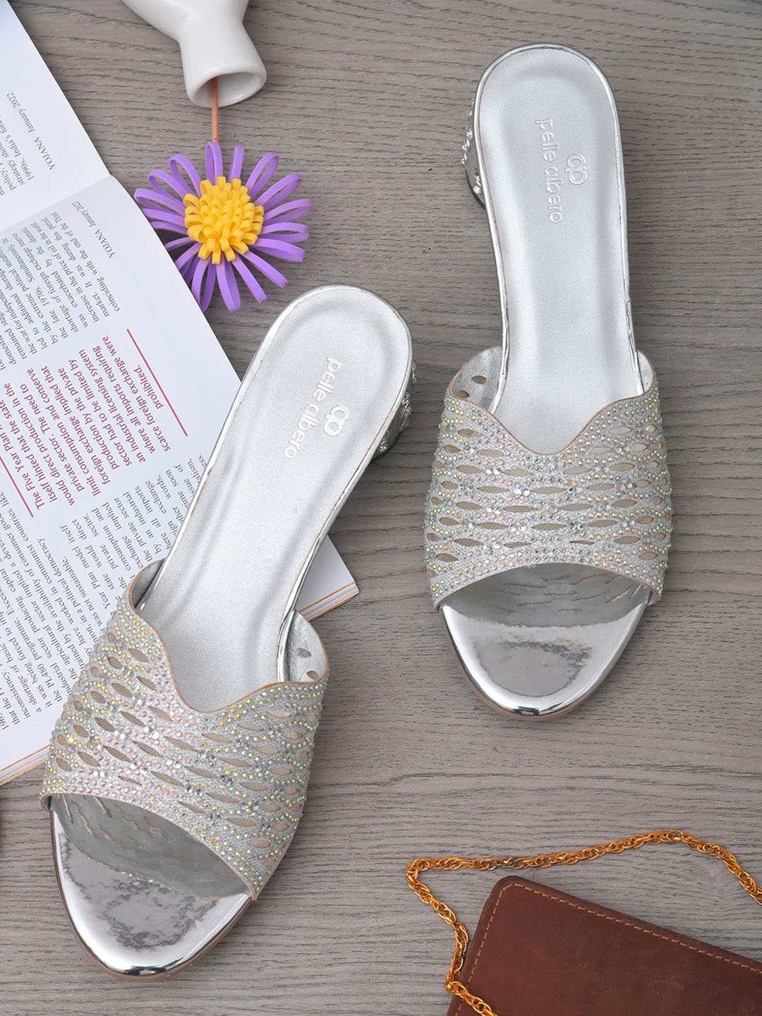 

pelle albero Silver-Toned Embellished Party Block Heels