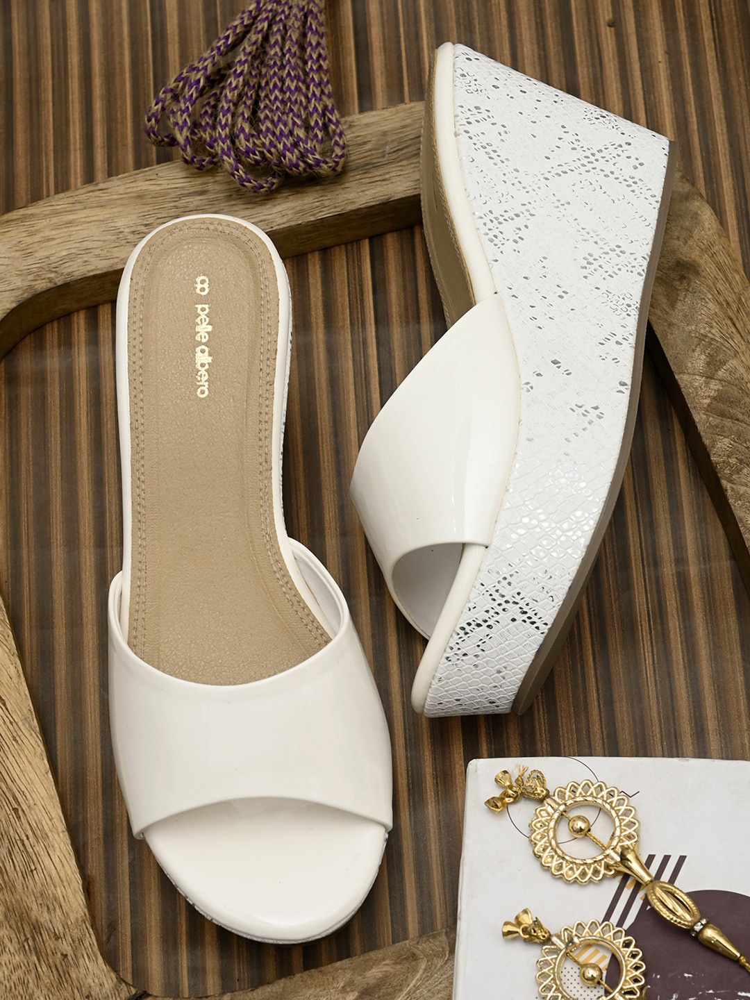 

pelle albero Off White Textured Party Wedge Sandals 3 Inch Heels