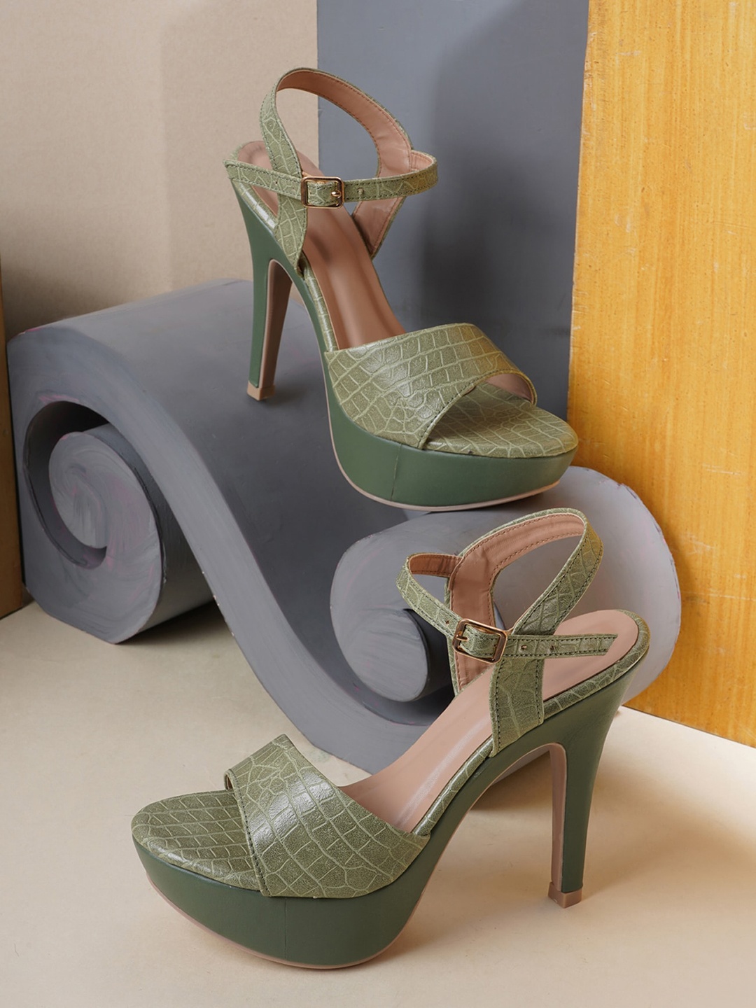 

SAPATOS Green Textured Stiletto Sandals