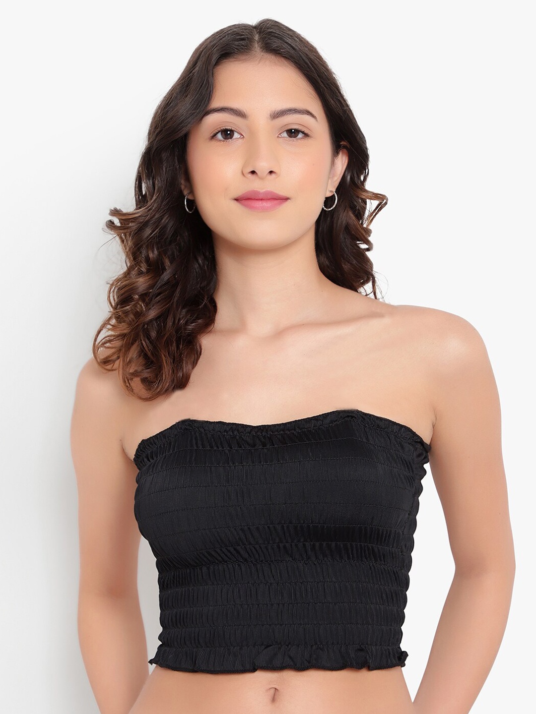 

PARKHA Black & raisin black Smocked Tube Crop Top