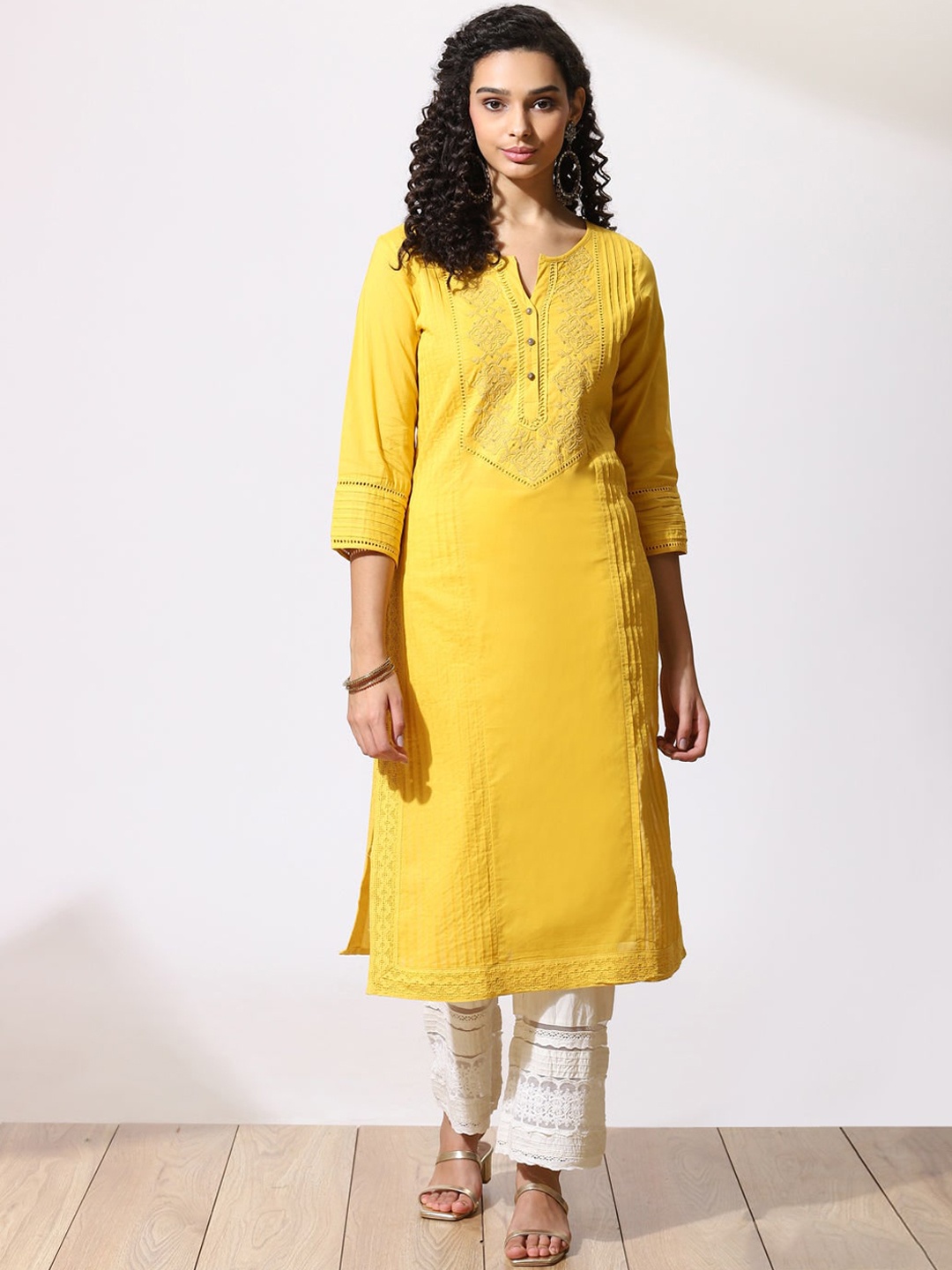 

Lakshita Women Mustard Yellow Pin Tuck Kurta