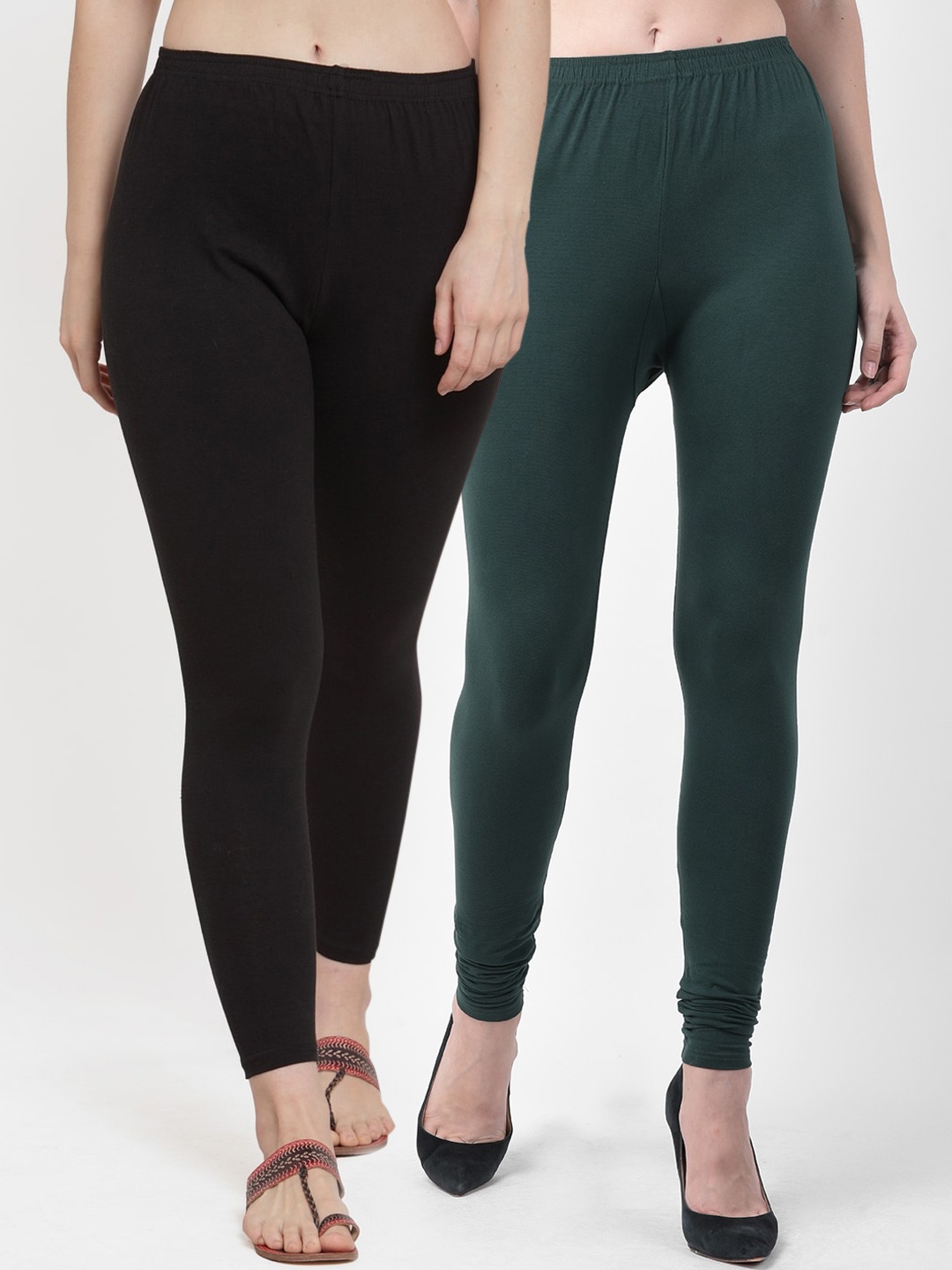 GRACIT Women Pack of 2 Black, Bottle Green Cotton Lycra Leggings