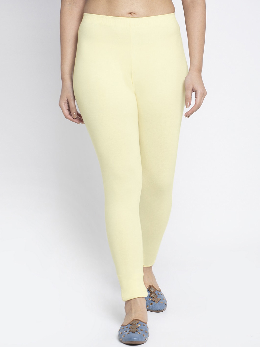 

GRACIT Women Cream Solid Cotton Lycra Ankle-Length Leggings, White