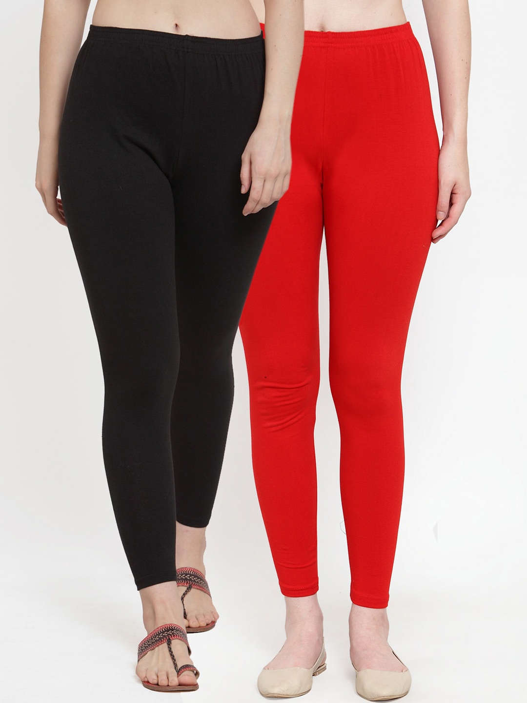 

GRACIT Women Pack of 2 Solid Ankle-Length Leggings, Black