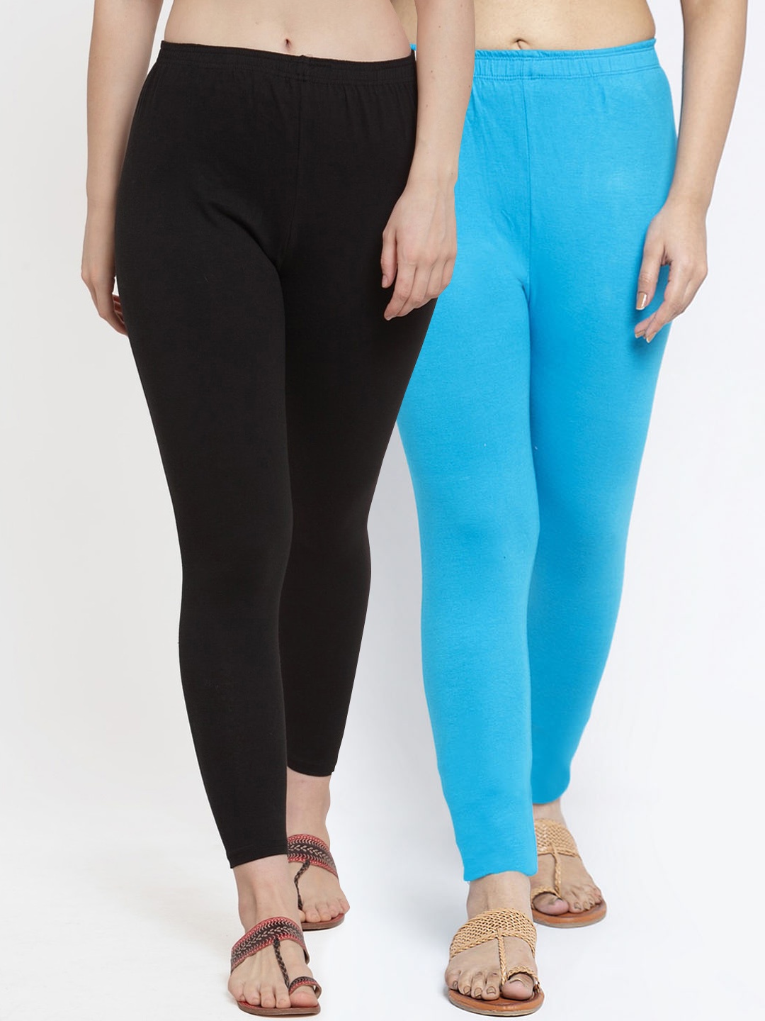 

GRACIT Women Pack of 2 Black & Blue Solid Ankle-length Leggings