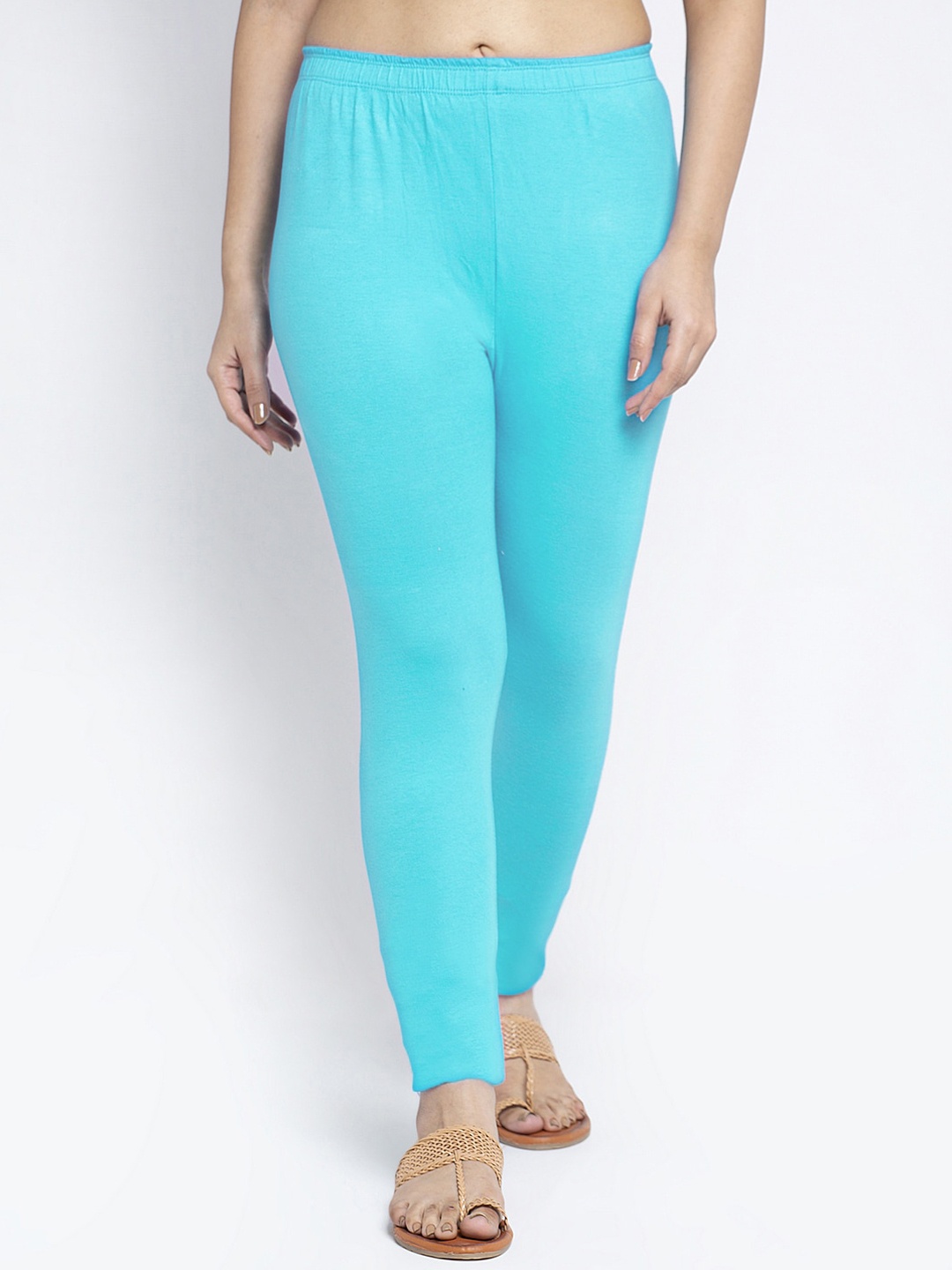 

GRACIT Women Aqua Blue Solid Ankle-Length Leggings
