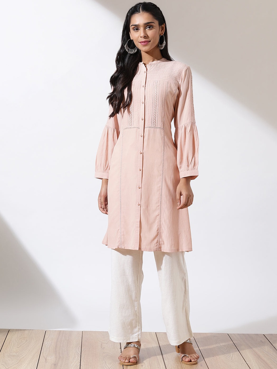 

Lakshita Women Pink Yoke Design Thread Work Kurta