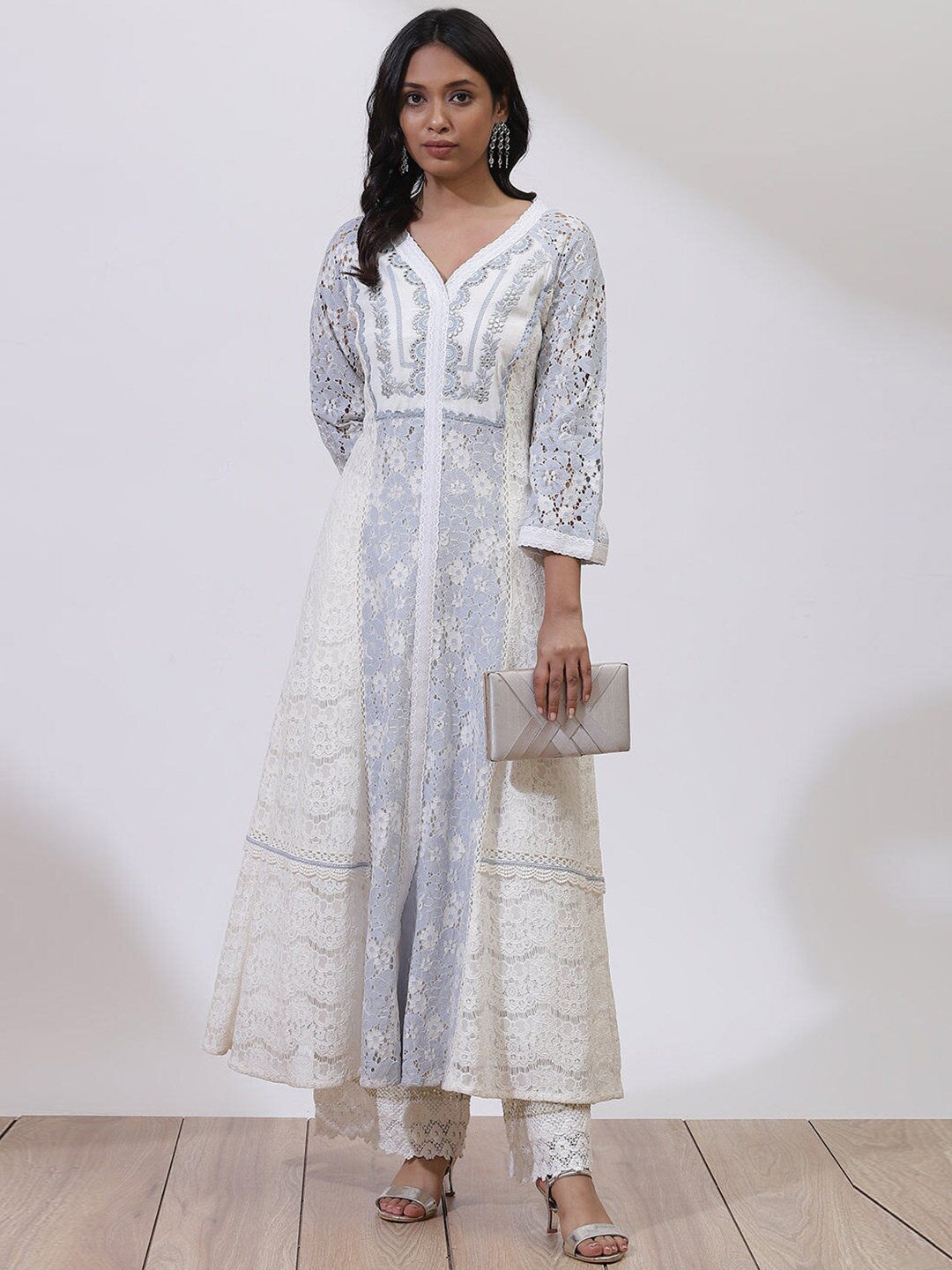 

Lakshita Blue Ethnic Motifs Lace Maxi Dress