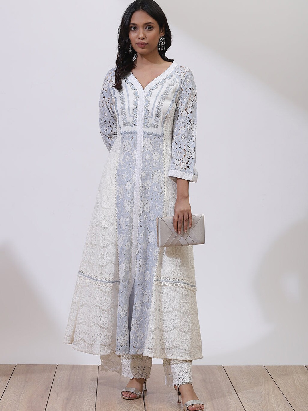 Lakshita Blue Ethnic Motifs Lace Maxi Dress